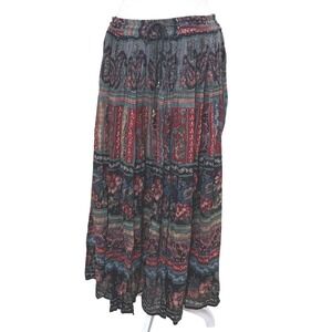 Alibaba Floral Patchwork Maxi Skirt Red Blue Cotton Gauze Boho Festival M/L/XL